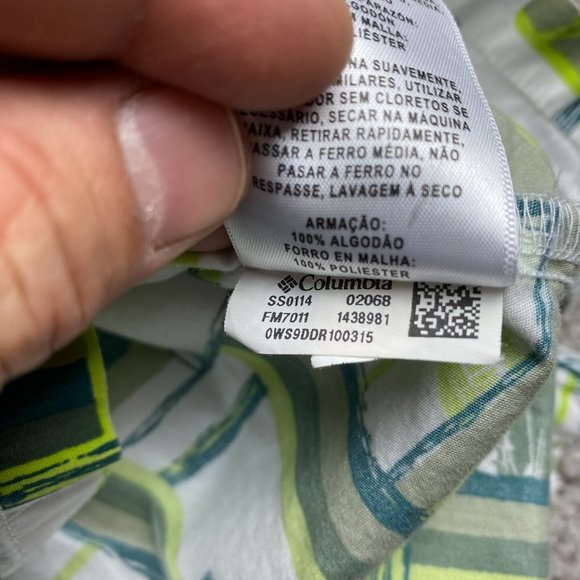 Columbia Sportswear PFG Shirt Men Medium M White Green Button Up All Over Print - Picture 9 of 15